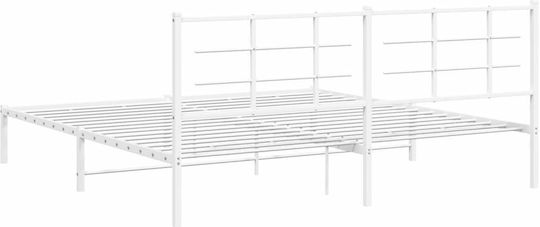 King Size Metal Bed White with Slats for Mattress 193x203cm