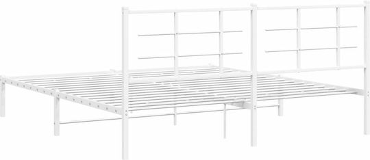 Pat King Size Metalic Alb Cu Plăci Pentru Saltea 183x213cm