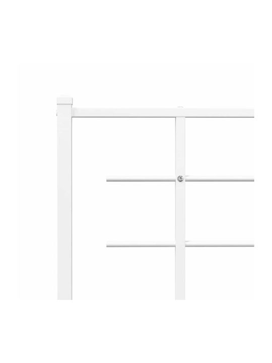 King Size Metal Bed White with Slats for Mattress 193x203cm
