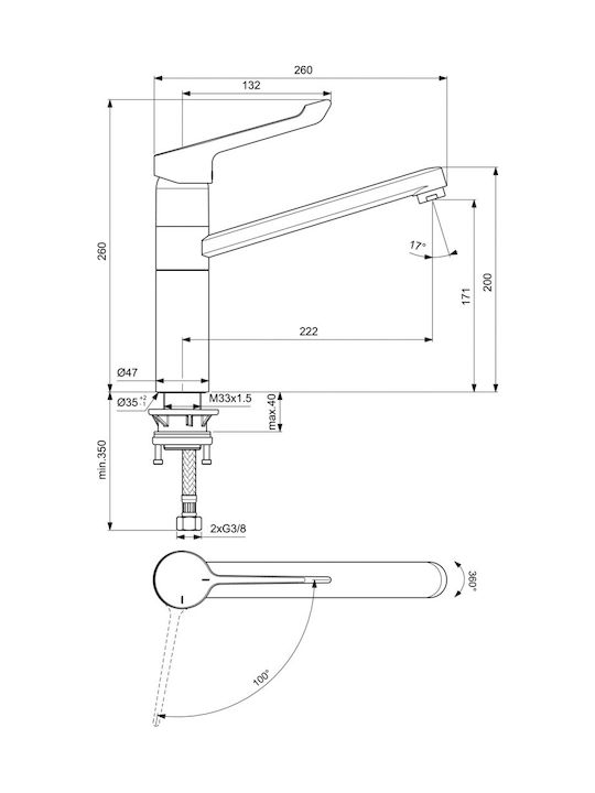 Ideal Standard Ceraflex Küchenarmatur Zähler Silber