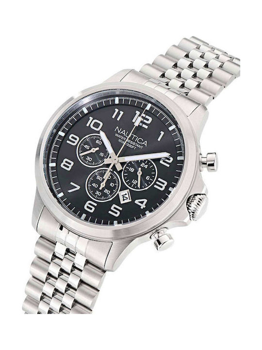 Nautica Men's Watch 45mm Chronograph Battery with Silver / Silver Metal Bracelet