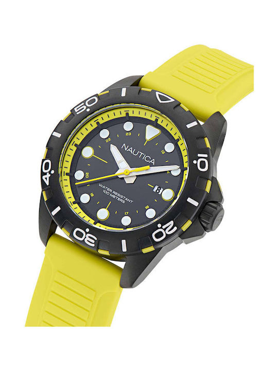 Nautica Ανδρικό Ρολόι 44mm Μπαταρίας με Κίτρινο Καουτσούκ Λουράκι