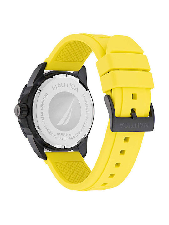 Nautica Ανδρικό Ρολόι 44mm Μπαταρίας με Κίτρινο Καουτσούκ Λουράκι
