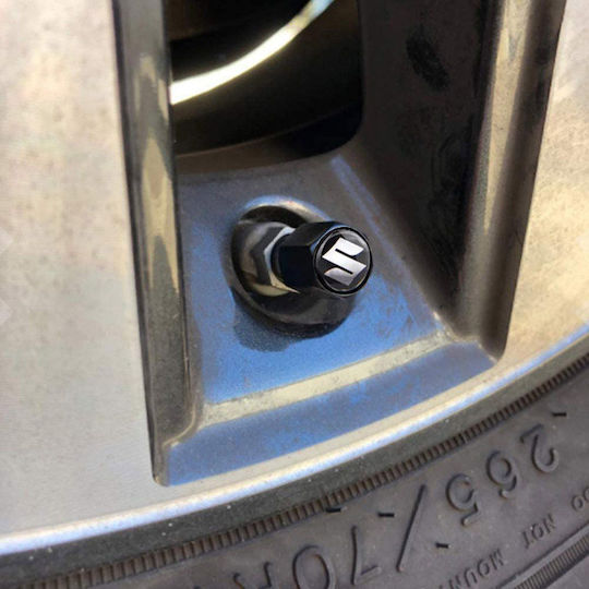 Ventilkappen für Autoreifen mit Logo Suzuki Schwarz 5Stück