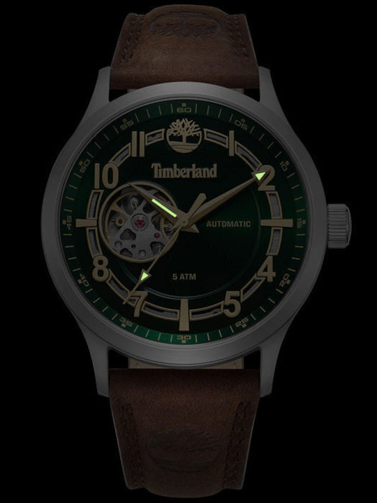 Timberland Men's Watch 45mm Automatic with Brown Leather Strap