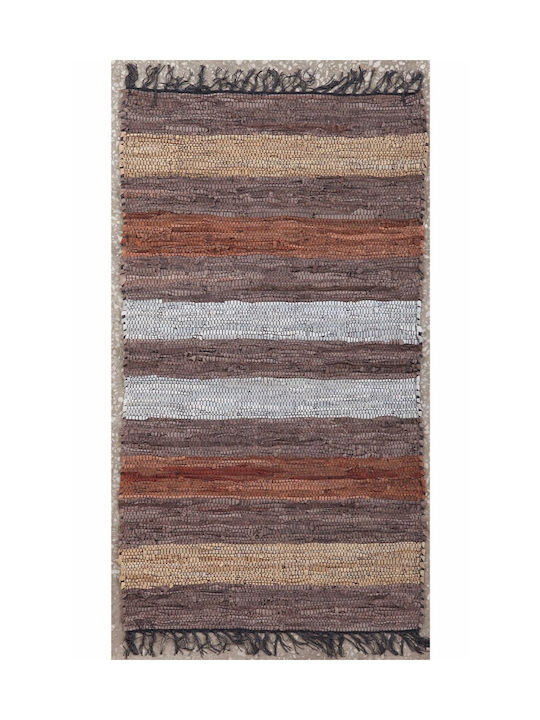 Πέρσικα Leather Stripe Rugs Χαλί Ορθογώνιο Δερμάτινο με Κρόσια Coffe/brown