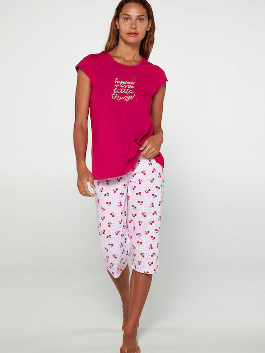 Vamp Sommer Damen Pyjama-Set Baumwolle Pink Blossom