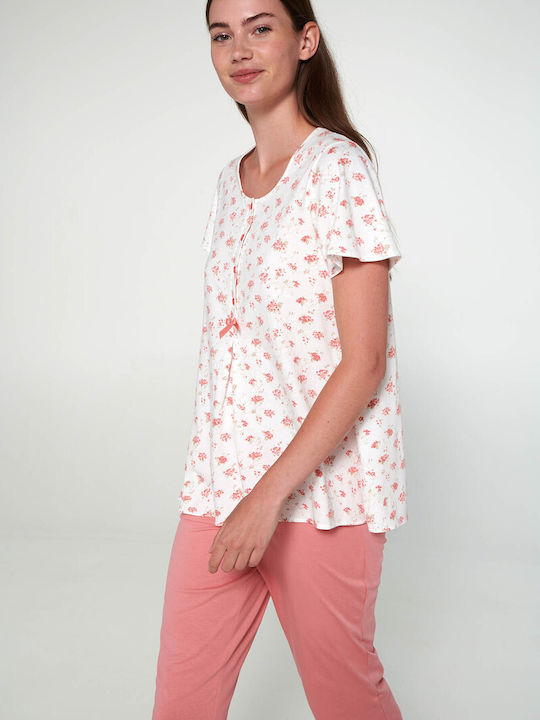 Vamp Sommer Damen Pyjama-Set Baumwolle Pink Glow