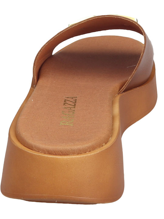 Sommer Damenplattformen im Stil Pantoffeln Tabac Braun