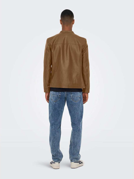 Leather Jacket Biker Brown
