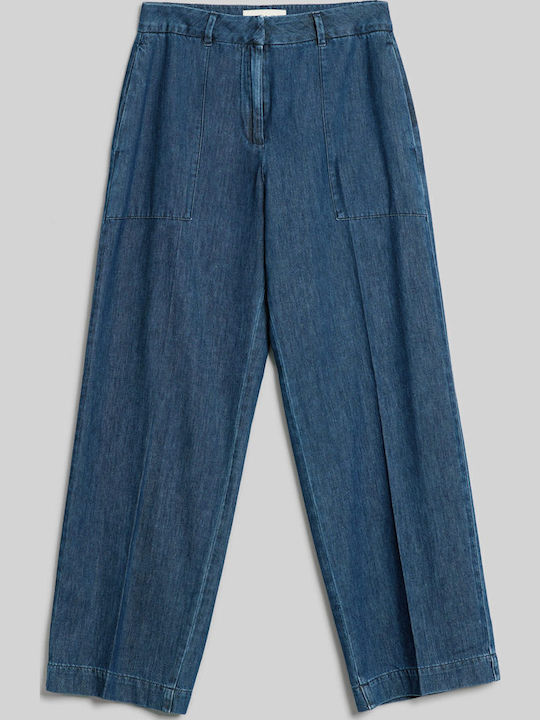 Women's High-waisted Fabric Capri Trousers Blue