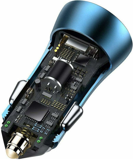 Baseus Shake Head Auto-Ladegerät 40W 3A Schnellladung mit Anschlüssen: 1xUSB 1xType-C mit Kabel Typ-C,TC-TC Blau Farbe