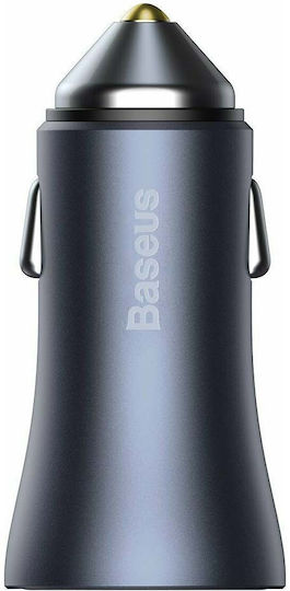 Baseus Shake Head Auto-Ladegerät 40W 3A Schnellladung mit Anschlüssen: 1xUSB 1xType-C mit Kabel Typ-C,TC-TC Blau Farbe