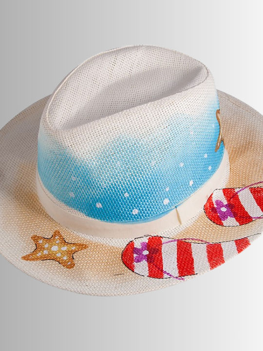 Handmade Panama type hat with beach design 744