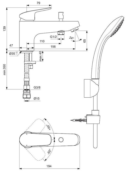 Ideal Standard Ceraflex Миксер Батерия Баня Пълен комплект