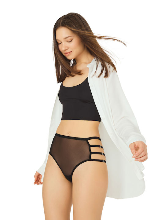 Women's High-Waisted Black Sheer Briefs