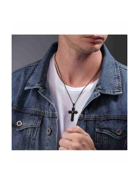 Police Black Men's Cross from Steel with Chain