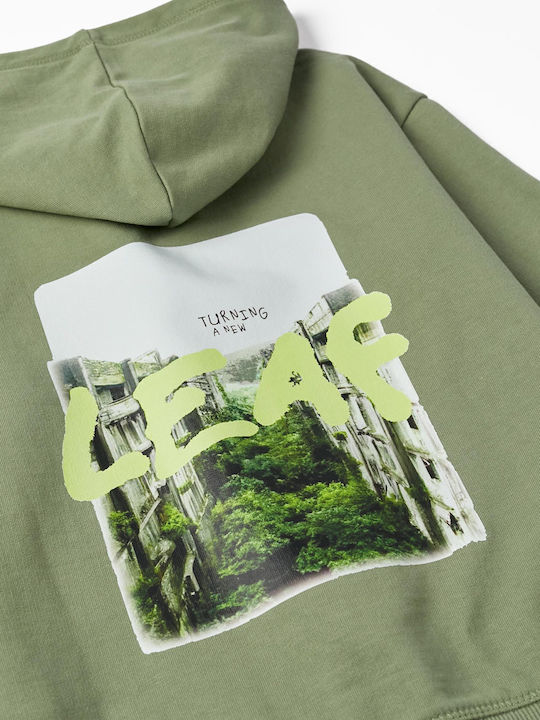 Kids Cardigan with Hood Green