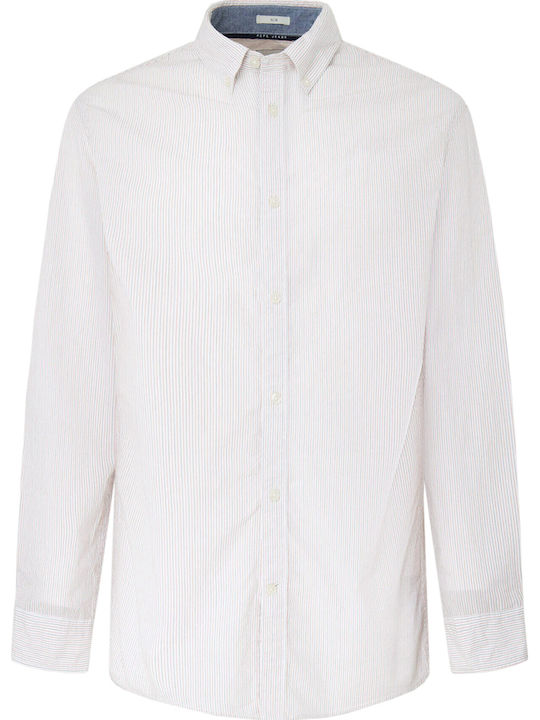 Long Sleeve Cotton Shirt in Narrow Fit White