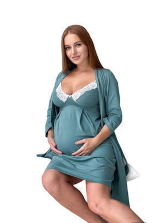 EasyMum Short Robe for Maternity Hospital & Breastfeeding Petrol