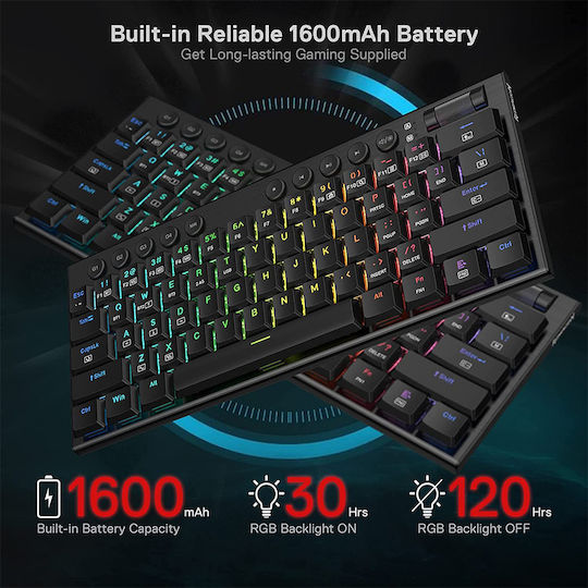 Redragon Noctis K632 Pro Ασύρματο Gaming Μηχανικό Πληκτρολόγιο 60% με Custom Red διακόπτες και RGB φωτισμό (Αγγλικό US) Κόκκινο
