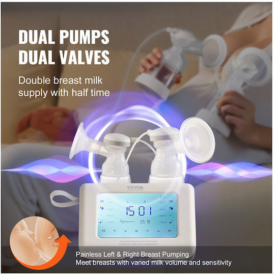 Vevor Pompa de sân dublă electrică Funcționează cu baterie Alb 180ml