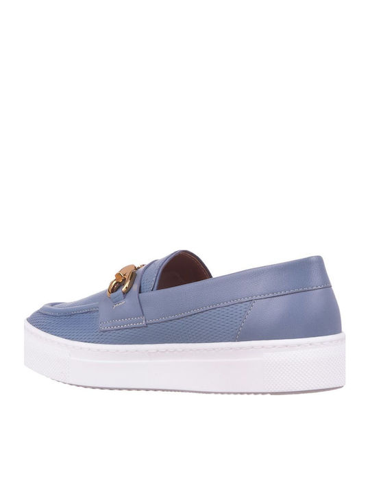 Leather Women's Loafers in Blue Color