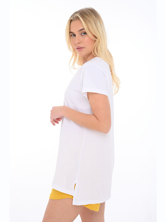 Bodymove Women's Summer Blouse Cotton Short Sleeve White