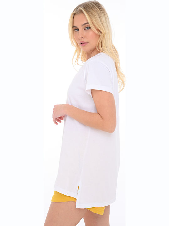 Women's Summer Blouse Cotton Short Sleeve White