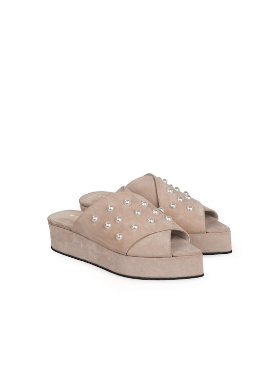 I Love Sandals Flat Mules Beige