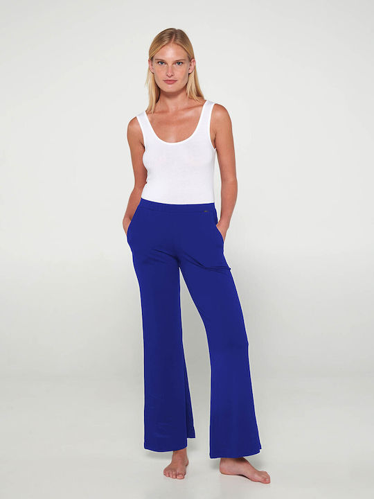 Vamp Damen Stoff Hose Schlag Blau