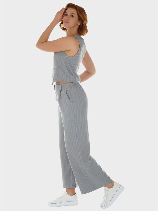 G Secret Women's Gray Set with Trousers with Elastic Striped