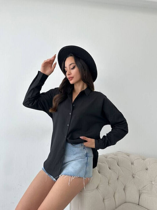Langärmelig Damen Hemd Schwarz Monochrom