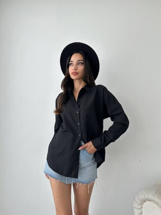 Langärmelig Damen Hemd Schwarz Monochrom