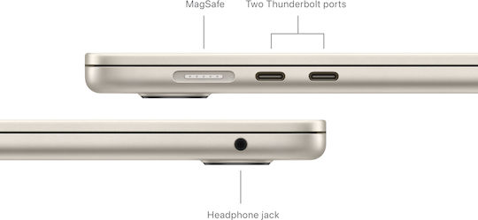 Apple MacBook Air 15" (2024) 15.3" IPS Retina Display (M3-8-Core/8GB/256GB SSD/10-Core GPU) με Φορτιστή 35W (Dual Port) Starlight (GR Keyboard)