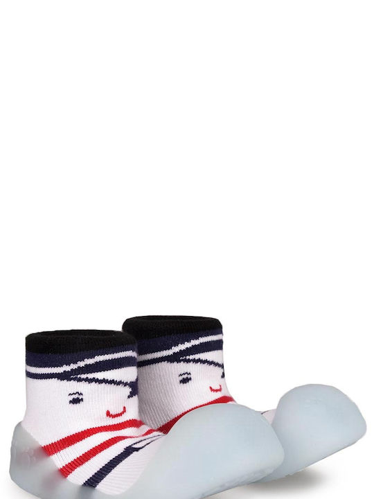 BigToes Șosete-Pantofi pentru Copii White/Navy/Aqua