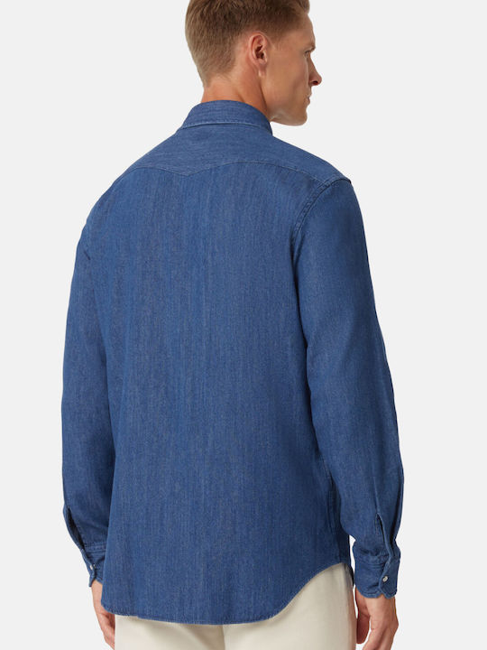 Boggi Men's Shirt Long Sleeve Denim Blue