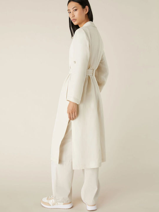 Marella Women's Wool Long Coat with Buttons White