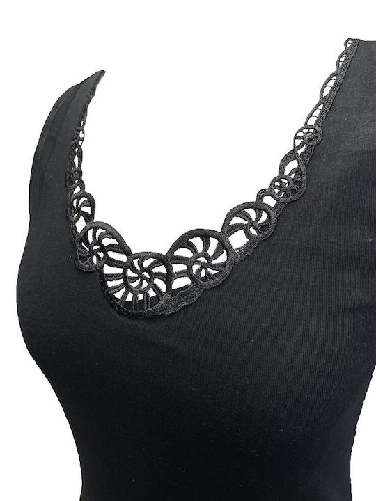 Women's Cotton T-Shirt with Spaghetti Strap Black
