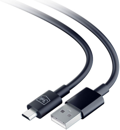 3MK Regular USB 2.0 to micro USB Cable Μαύρο 1.2m