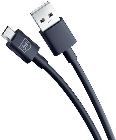 3MK Regular USB 2.0 to micro USB Cable Μαύρο 1.2m