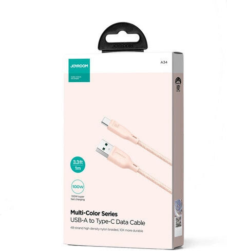 Joyroom SA34-AC6 Braided USB 2.0 Cable USB-C male - USB-A 100W PD Πολύχρωμο 1m