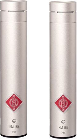 Neumann KM 185 (Двойка) Комплект Кондензатор (Малка диафрагма) Микрофон XLR Шоково монтиран за Вокали в Сребрист Цвят