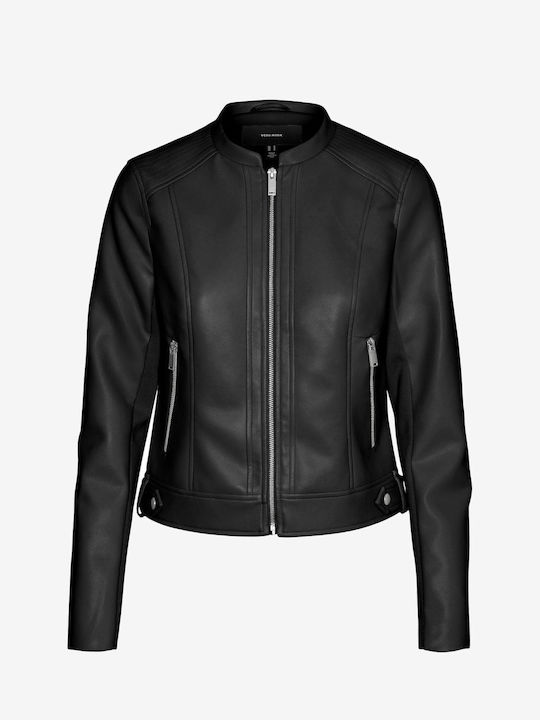 Vero Moda Women's Short Lifestyle Leather Jacket for Winter Black