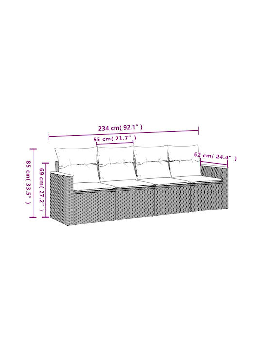 Canapea Cu Patru Locuri De Exterior Din Rattan Cu Perne 55x55x69cm