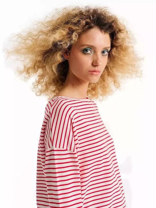 Forel Women's Blouse Long Sleeve Striped Red