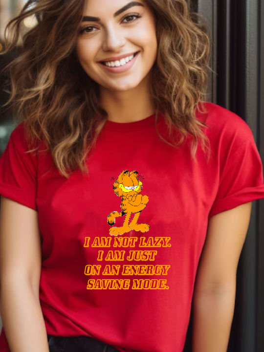Fruit of the Loom Lazy Garfield T-shirt Κόκκινο Βαμβακερό Lazy Garfield Original