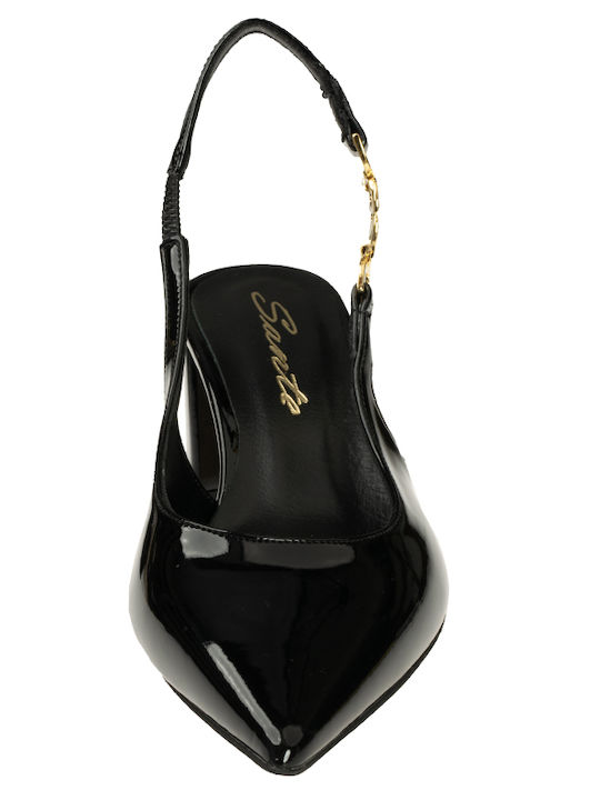 Synthetic Leather Black Medium Heels