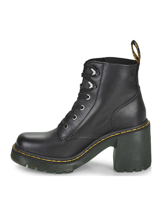 Leather Women's Ankle Boots with High Heel Black