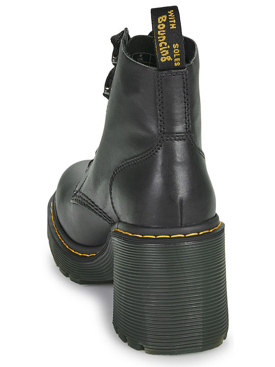 Leather Women's Ankle Boots with High Heel Black
